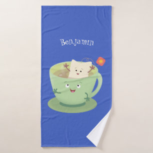 Cute teabag cup cartoon humor bad handdoek