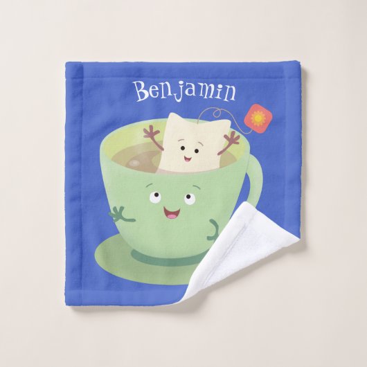 Cute teabag cup cartoon humor bad handdoek (Wasdoekje)