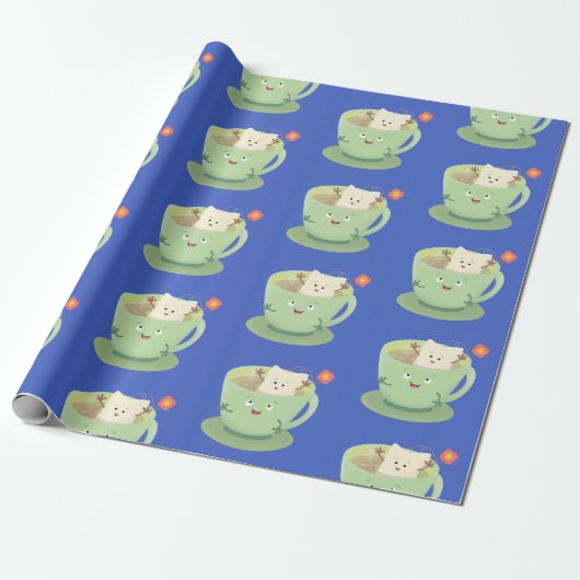 Cute teabag cup cartoon humor cadeaupapier (Uitgerold)