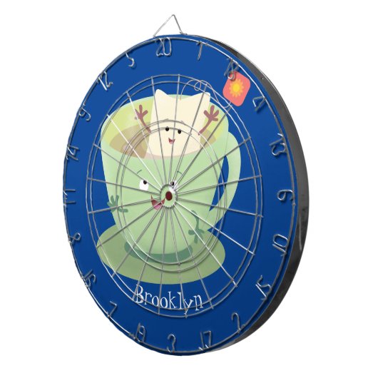 Cute teabag cup cartoon humor dartbord (Voorkant Rechts)