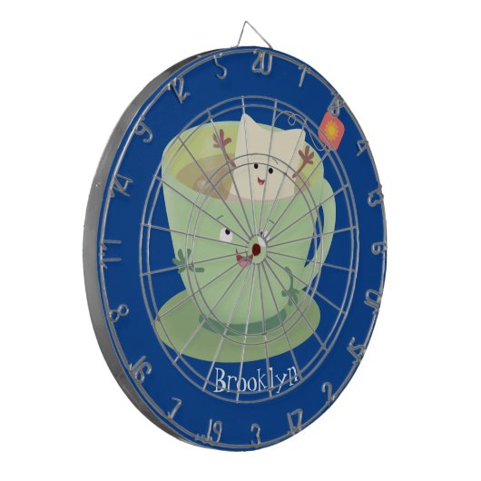 Cute teabag cup cartoon humor dartbord (Voorkant Links)