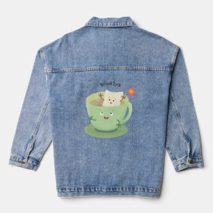 Cute teabag cup cartoon humor denim jacket