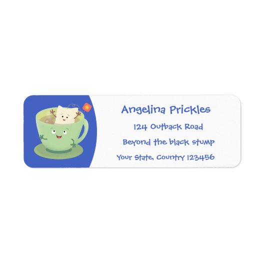 Cute teabag cup cartoon humor etiket (Voorkant)