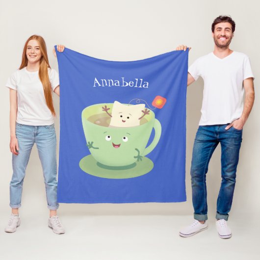 Cute teabag cup cartoon humor fleece deken (In situ)