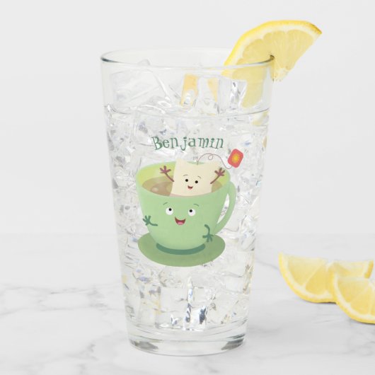 Cute teabag cup cartoon humor glas (Achterkant ijs)