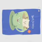 Cute teabag cup cartoon humor golfhanddoek (Horizontaal)