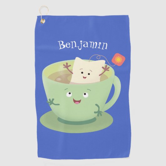 Cute teabag cup cartoon humor golfhanddoek (Voorkant)