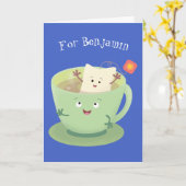 Cute teabag cup cartoon humor kaart (Gele Bloem)
