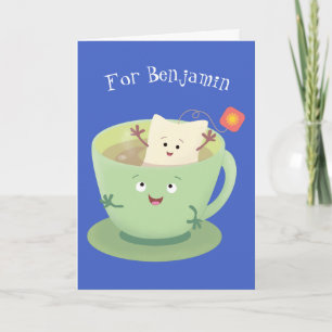 Cute teabag cup cartoon humor kaart
