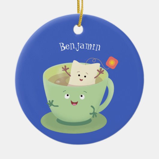 Cute teabag cup cartoon humor keramisch ornament (Voorkant)