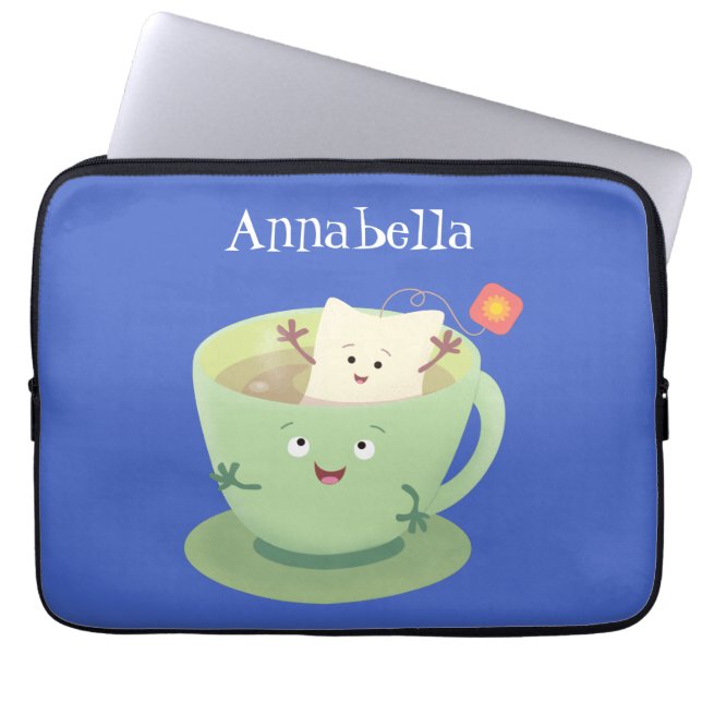 Cute teabag cup cartoon humor laptop sleeve (Voorkant)