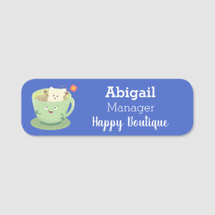 Cute teabag cup cartoon humor naamplaatje