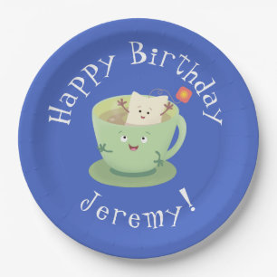 Cute teabag cup cartoon humor papieren bordje