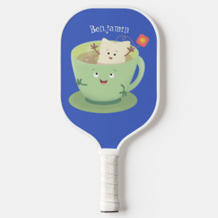 Cute teabag cup cartoon humor pickleball paddle