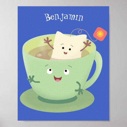 Cute teabag cup cartoon humor poster (Voorkant)