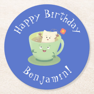 Cute teabag cup cartoon humor ronde kartonnen onderzetter