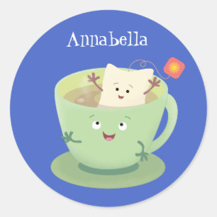 Cute teabag cup cartoon humor ronde sticker