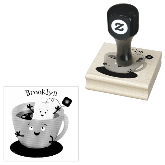 Cute teabag cup cartoon humor rubberstempel (Gestempeld)