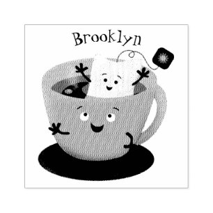Cute teabag cup cartoon humor rubberstempel