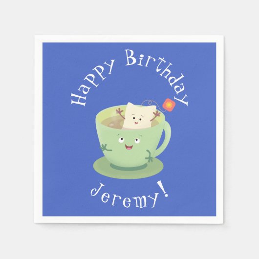 Cute teabag cup cartoon humor servet (Voorkant)