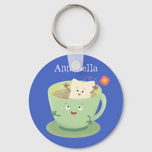 Cute teabag cup cartoon humor sleutelhanger (Voorkant)