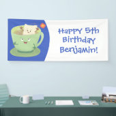 Cute teabag cup cartoon humor spandoek (Beurs)