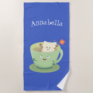 Cute teabag cup cartoon humor strandlaken