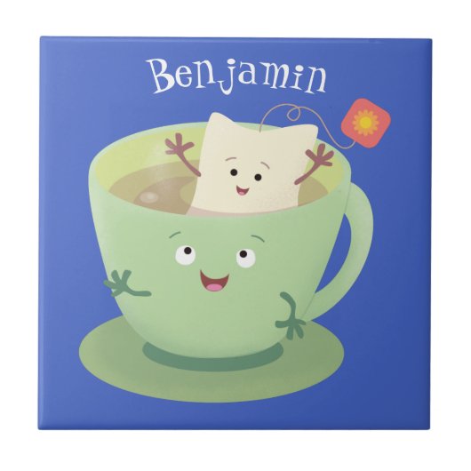 Cute teabag cup cartoon humor tegeltje (Voorkant)