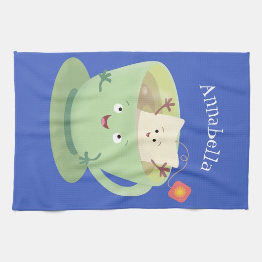 Cute teabag cup cartoon humor theedoek (Horizontaal)