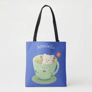 Cute teabag cup cartoon humor tote bag