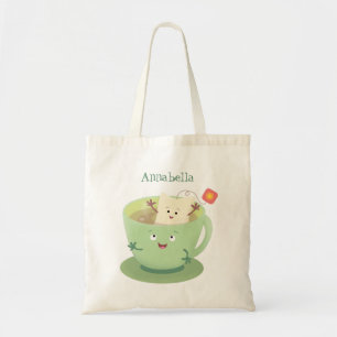 Cute teabag cup cartoon humor tote bag