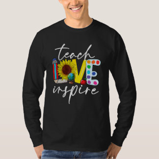 Cute Teach Love And Inspire Sunflower Teacher Back T-shirt