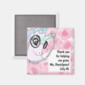 Cute Teacher Appreciance Unicorn Bedankt Magnet (Voorkant / Achterkant)