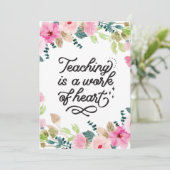 Cute Teacher Appreciation Pink Floral Waterverf Bedankkaart (Staand voorkant)