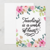 Cute Teacher Appreciation Pink Floral Waterverf Bedankkaart (Voorkant / Achterkant)