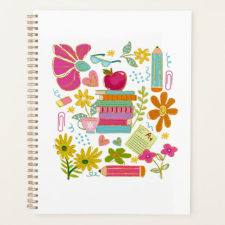 Cute Teacher Doodle Art – Books, Flowers & School Planner