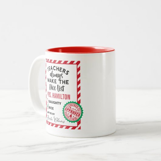 Cute Teacher Gift Nice List Mug Tweekleurige Koffiemok (Voorkant links)
