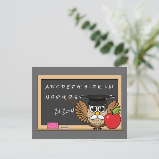 Cute Teacher Owl met Apple Cartoon Feestdagenkaart (Staand voorkant)