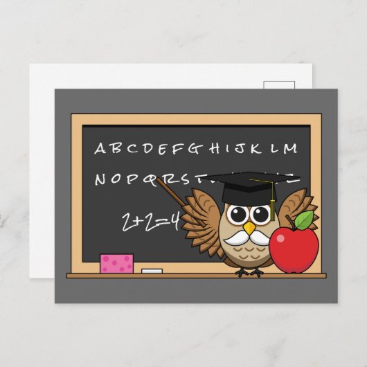 Cute Teacher Owl met Apple Cartoon Feestdagenkaart (Voorkant / Achterkant)