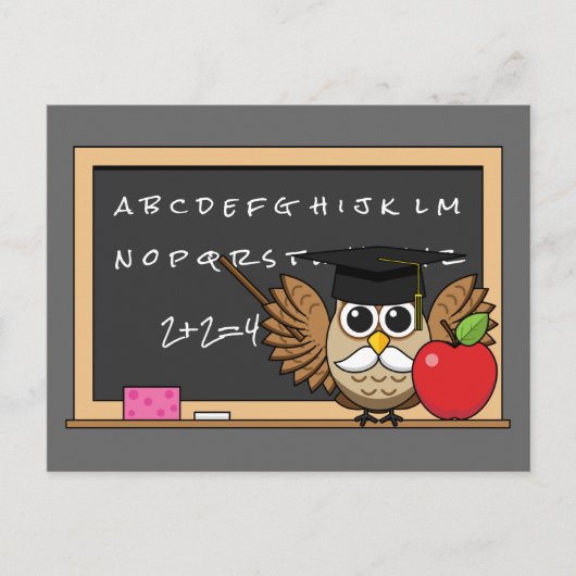 Cute Teacher Owl met Apple Cartoon Feestdagenkaart (Voorkant)