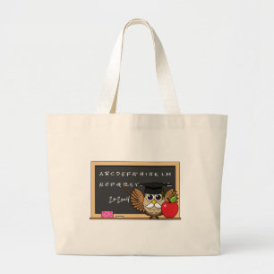 Cute Teacher Owl met Apple Cartoon Grote Tote Bag
