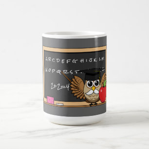 Cute Teacher Owl met Apple Cartoon Koffiemok