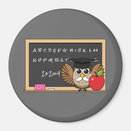 Cute Teacher Owl met Apple Cartoon Magneet (Voorkant)