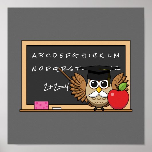 Cute Teacher Owl met Apple Cartoon Poster (Voorkant)