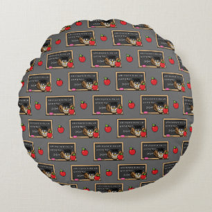 Cute Teacher Owl met Apple Cartoon Rond Kussen
