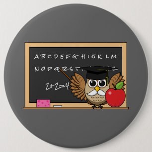 Cute Teacher Owl met Apple Cartoon Ronde Button 6,0 Cm