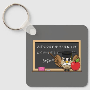 Cute Teacher Owl met Apple Cartoon Sleutelhanger