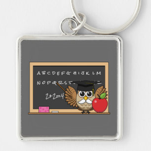 Cute Teacher Owl met Apple Cartoon Sleutelhanger
