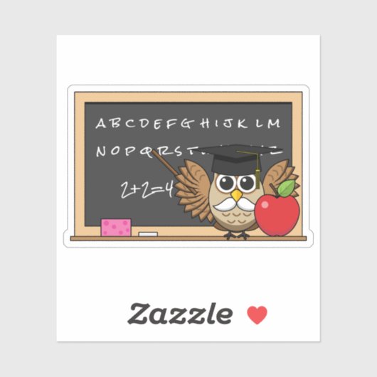 Cute Teacher Owl met Apple Cartoon Sticker (Vel)