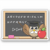 Cute Teacher Owl met Apple Cartoon Sticker (Voorkant)